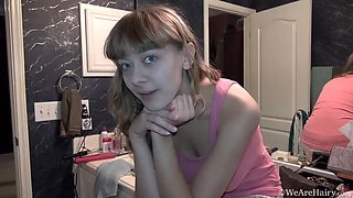 Dani chats with us before her big-tit hairy blonde casting video