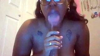 Big-Titted Black Amateur's Dildo Webcam Show