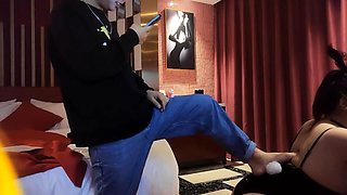 Cute amateur asian web cam girl playing with her toy