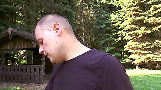 Sexy small tits blonde fucking in the garden