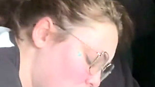 Horny Nerd Girl Sucks Dick in the Car