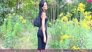 Outdoor fucking while standing with a slim woman