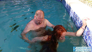 Underwater Outdoor Pool Sex with Long Hair Redhead Rapunzel MILF