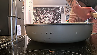 Giantess Serves up Chicken Piccata in 8-inch Heels & Black Lingerie