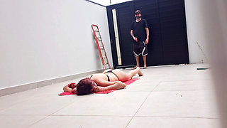 Slut Sunbathing in a Bikini Called Her Maintenance Neighbor Who Got a Hard-on Seeing the Slut.