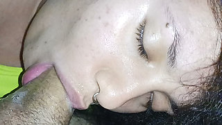 The best slow-motion POV: she takes it deep down her throat for the best blowjob ever.