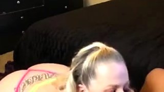 Chubby Blonde with big tits sucking black cock