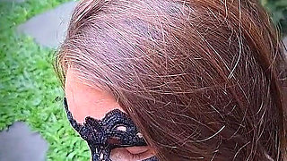 MILF Gets Licked, Fucked Rough by a Big Cock and Opens Her Pussy Wide in Hot Black Lace Lingerie Outdoor in a Beautiful Garden