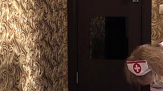 Creampie Under a Mature Nurse's Gown. a Fat MILF in a Medical Uniform Cleans up Behind the Scenes. Cum Flows Out of Her Cunt
