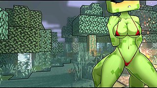 Horny anime creeper from Minecraft ready for some naughty fun