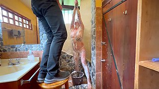 Girlfriend explores BDSM with foam bondage and humiliating writing