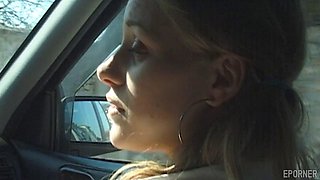 Brunette Wife Takes Drivers Hardcore Pounding in Car