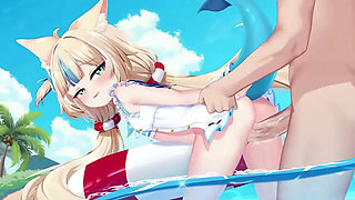 Cute Vtuber Shark Girl Gets Creampie on Public Beach