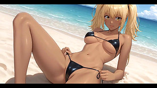 Naughty Blonde Exhibitionist: Bikini Strip and Beach Solo Orgasm Ai Generated