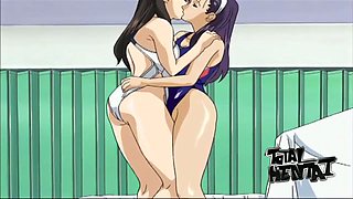 Awesome hentai lesbians with fantastic big tits tease each other's twats