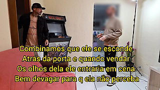 Wife with Blindfolded Eyes and Surprised Hair Friend Do Corno