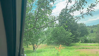 petite hana show pussy nake in the car blue dress