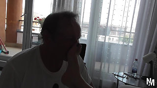 Horny Old Slave Loves Licking Feet From His Master