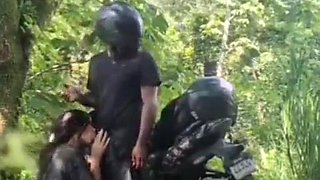 Bikers veer off the road for a quickie