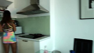 Fried rice and sex at home with cute Thai teen girlfriend
