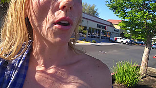 Petite Blonde Deepthroats Cock in Public Parking Lot