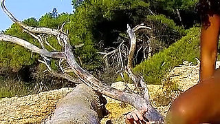 Ebony teen Nancy fucked by strangers on vacation on the beach