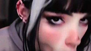 Black white haired girl deepthroats cock in sunset city bed