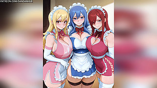 Lucy Erza and Juvia Bikini to Nude Bounce - Fairy Tail