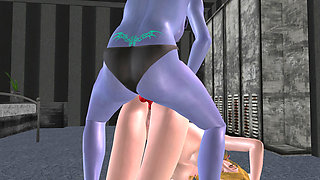 Animated 3D Lesbian Porn - Blue Elf Woman Fucking Young Woman Ass with Strap-on