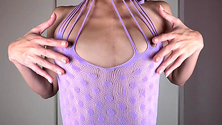 43 Min, 5 Sheer Outfits - Hardcore Nipple Tease & Play by Skinny Asian with Small Tits - Worship Her Big Asian Nipples