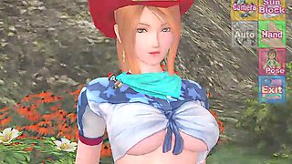 Stunning beach trio in an anime porn game session