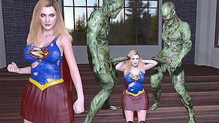 Sexy Supergirl Gangbanged and Creampied by 2 Ugly Monsters