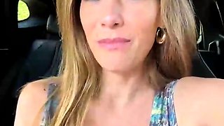 Blonde Babe in Car Teases Tits and Flashes Pussy Closeup