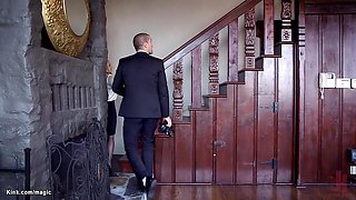 Reporter anal fucks MILF and step teen