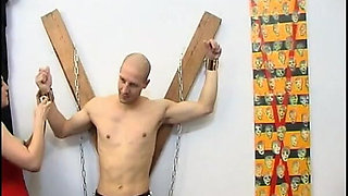 Blonde Femdom Mistress Teases Bound Cock Hard