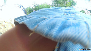 Skye Blue - Pantyless Outdoor up the Skirt