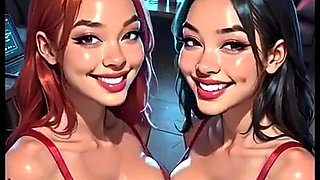 Cute Lesbians Tongue and Kiss Fetish, Ai Animation