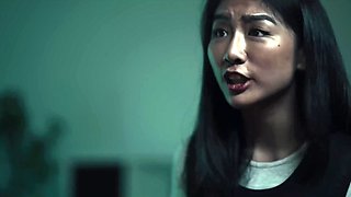 Office interracial lesbian threesome after work with slutty blonde and skinny Asians