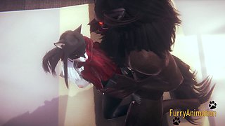 Furry hentai - Beast and Black Cat indulge in a wild fuckfest with creampie finale