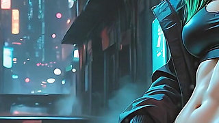 Cyberpunk Street Samurai Woman Releasing Long Powerful Piss
