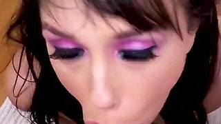 Brunette milf Alana Cruise no hands POV cum swallow blowjob