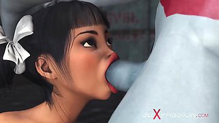 Donk bang. Cherry school gal and a huge monster in the industrial zone