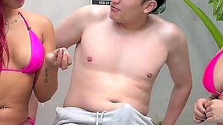 We Tried to Be Alone in the Pool with My Friend but Ended up Fucking My Nerdy Roomate, Unexpected Threesome
