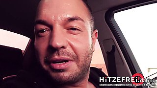German amateur blonde milf flashes then fucks in car and ruins