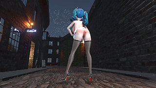 [mmd]miku Princess-party Tonight Meat Urinal Hanging Semen Condom Black Silk Erotic Lingerie