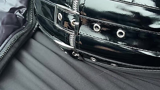 MILF in the Car with Sex Toys Collar Micro Skirt and Sheer Top