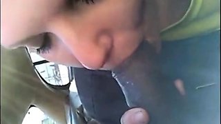 Interracial Car BJ with a Mouthful Ending