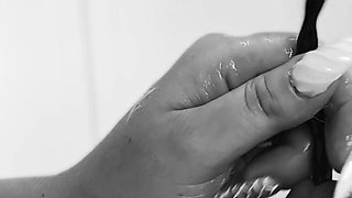 Femdom. a Busty Dominatrix Inserts Dilators Into a Stretch-wrapped Sex Slave's Urethra Until He Orgasms.