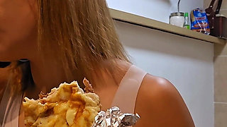 Amateur Couple Eating and Drinking While Live Streaming