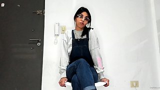 Webcam blonde strips off panties and masturbates